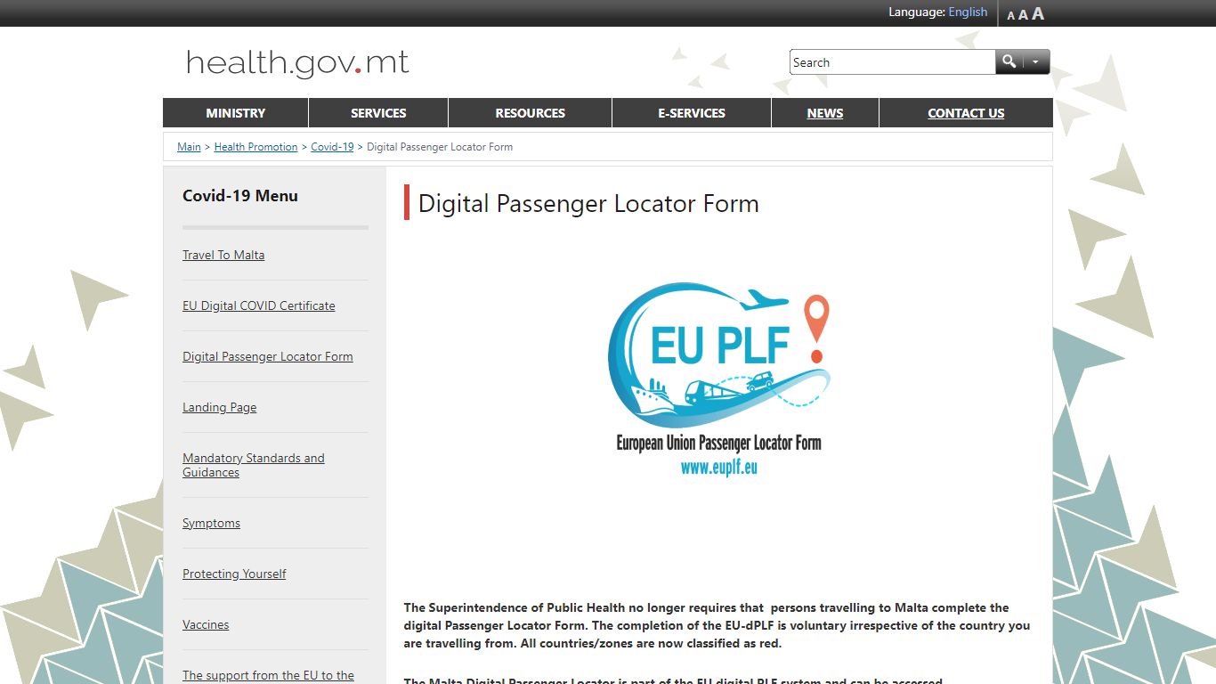 Digital Passenger Locator Form - deputyprimeminister.gov.mt