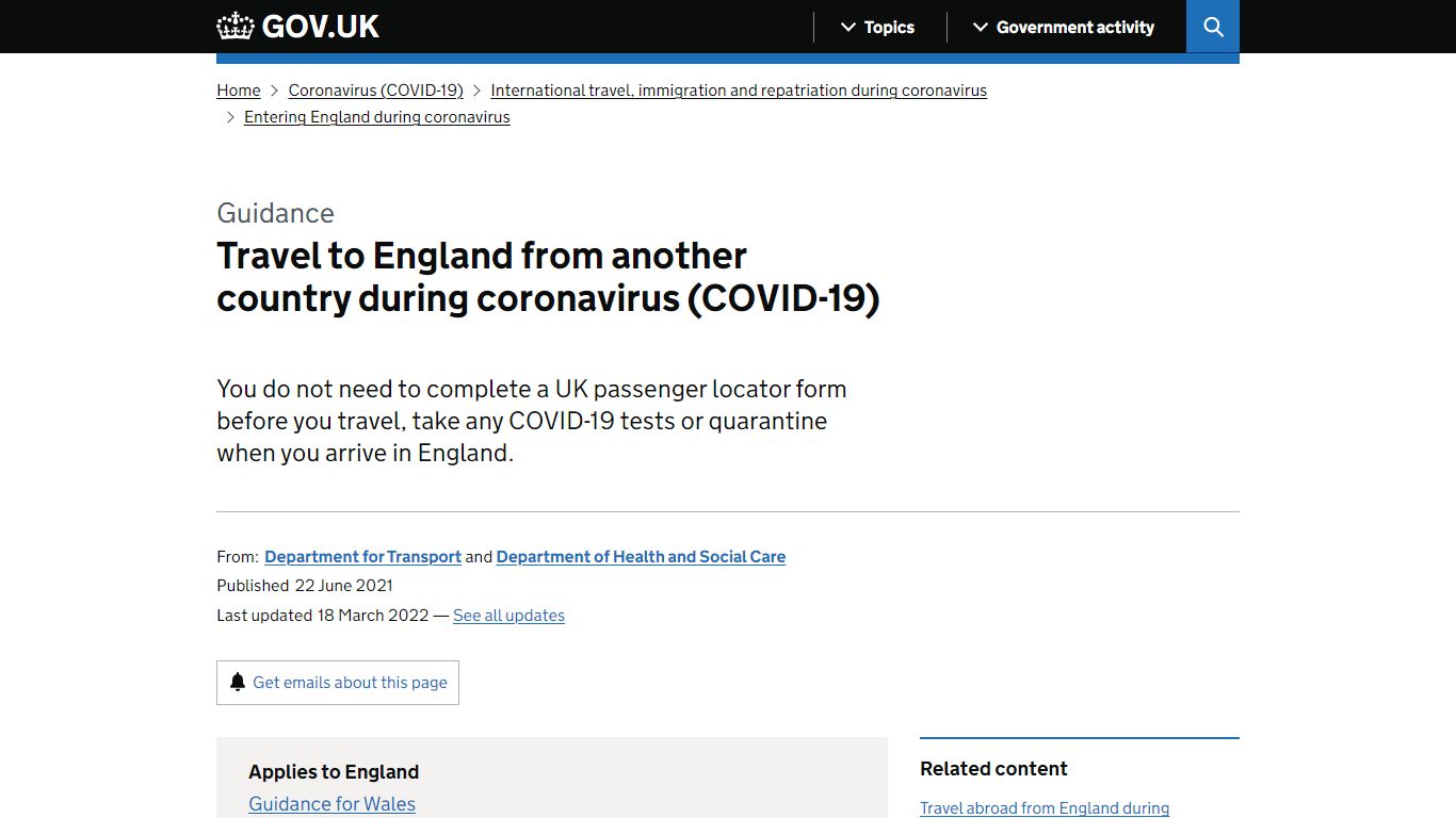 Travel to England from another country during coronavirus ... - GOV.UK
