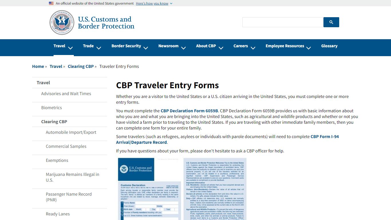 CBP Traveler Entry Forms | U.S. Customs and Border Protection