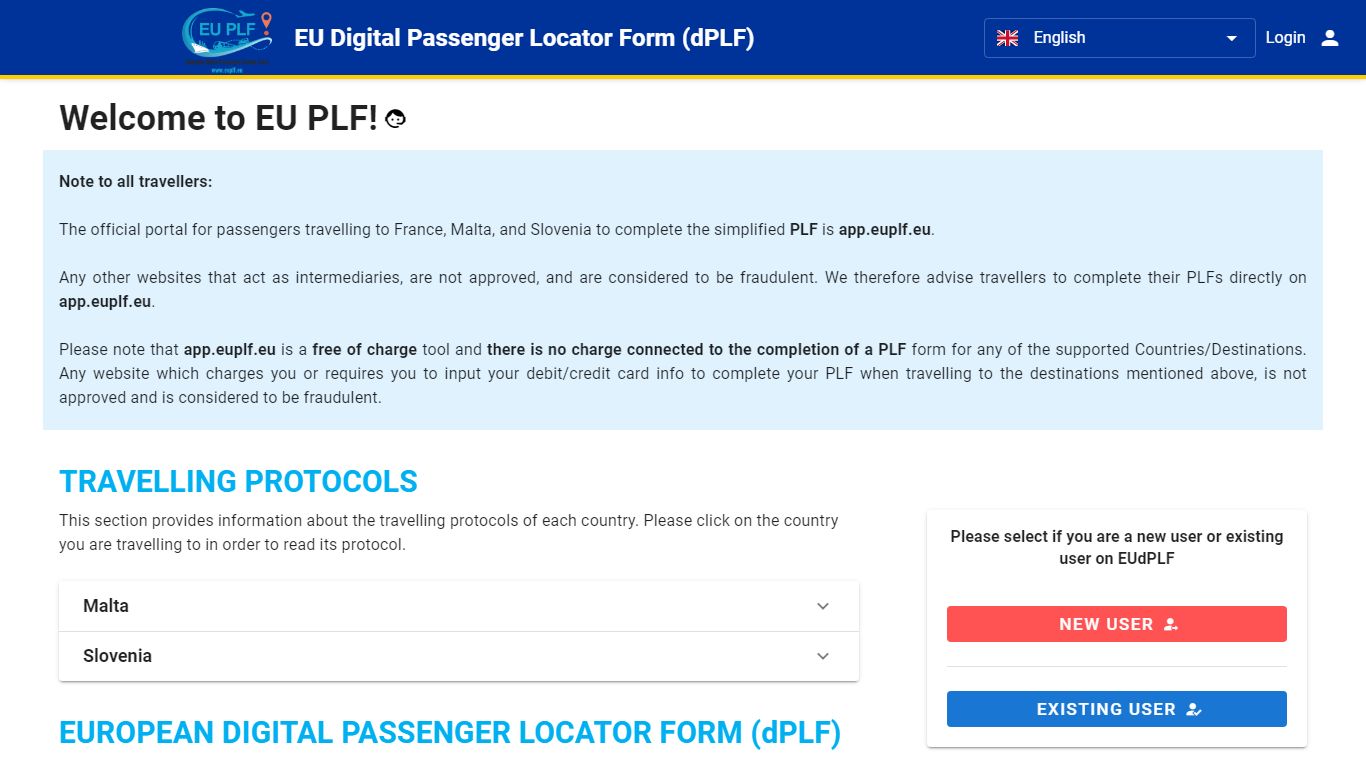 EU Digital Passenger Locator Form (dPLF)