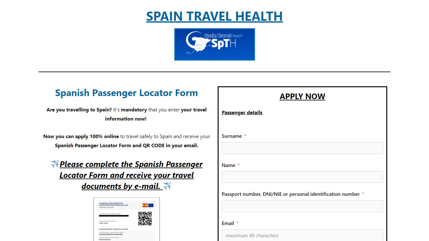 Spanish Passenger Locator Form ️-Official Website- ️