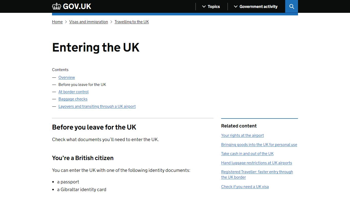 Entering the UK: Before you leave for the UK - GOV.UK